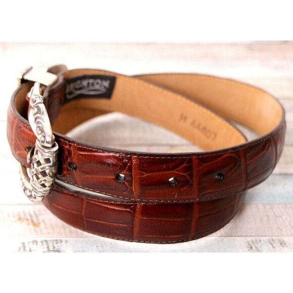 Brighton CROCO EMBOSSED BROWN GENUINE LEATHER 1"Wd CASUAL WOMEN'S BELT Sz M (*16 - Picture 2 of 8